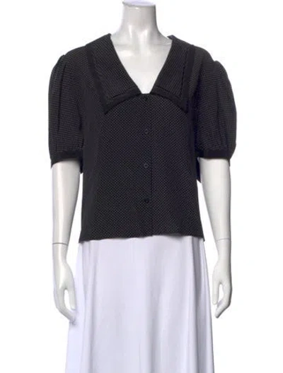 Pre-owned Frame Silk Polka Dot Print Blouse W/ Tags In Black