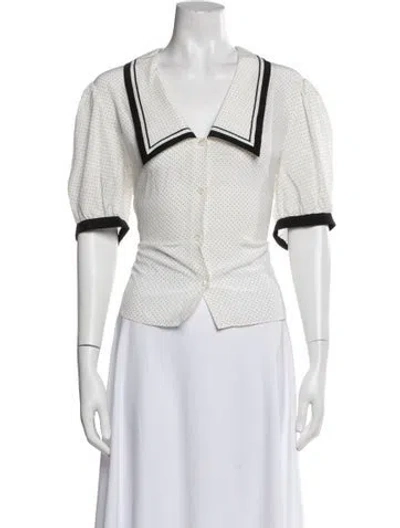 Pre-owned Frame Silk Polka Dot Print Blouse W/ Tags In White