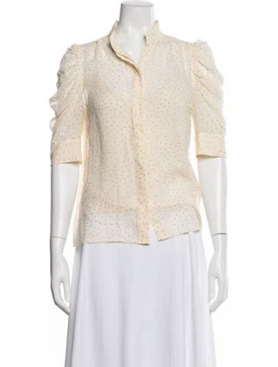 Pre-owned Frame Silk Polka Dot Print Blouse W/ Tags In White