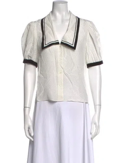 Pre-owned Frame Silk Polka Dot Print Blouse W/ Tags In White