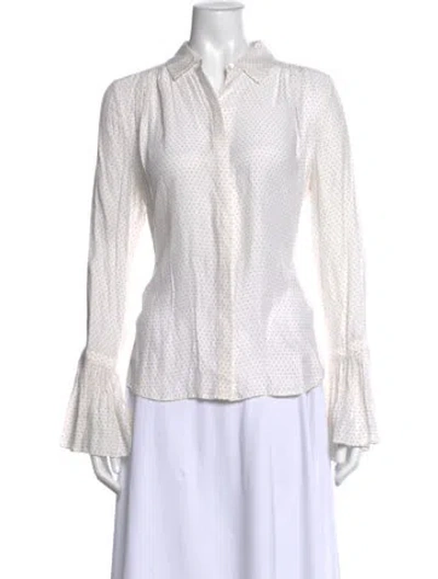 Pre-owned Frame Silk Polka Dot Print Blouse In White