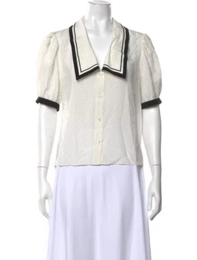 Pre-owned Frame Silk Polka Dot Print Blouse In White
