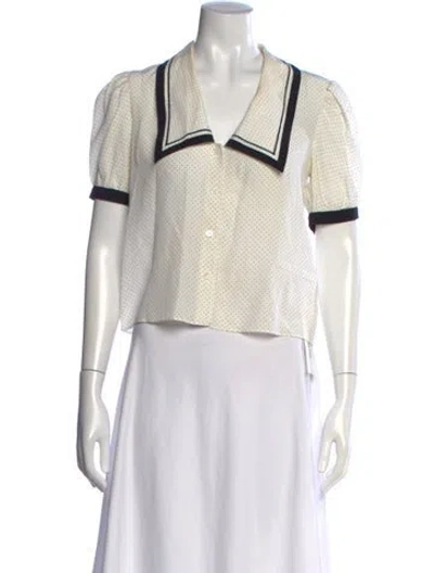 Pre-owned Frame Silk Polka Dot Print Blouse In White