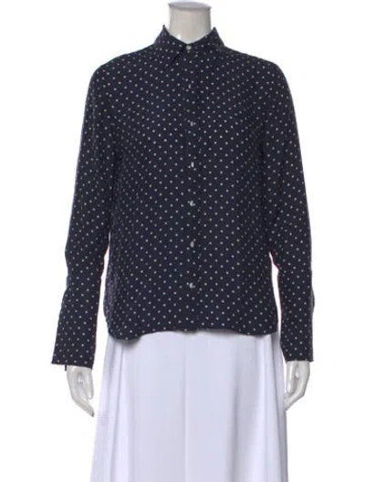 Pre-owned Frame Silk Polka Dot Print Button-up Top In Blue