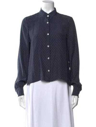 Pre-owned Frame Silk Polka Dot Print Top In Blue