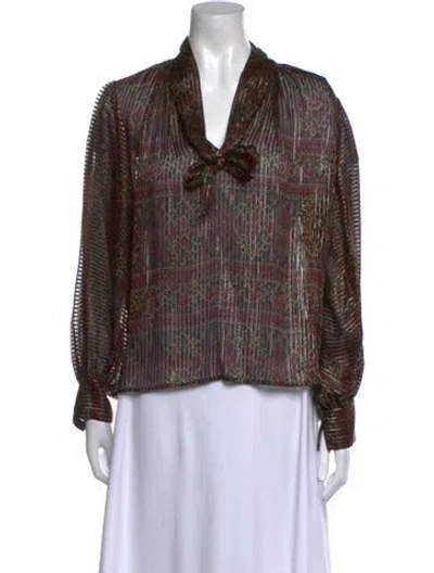 Pre-owned Frame Silk Printed Blouse In Green