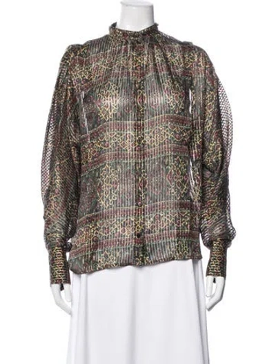 Pre-owned Frame Silk Printed Blouse In Green