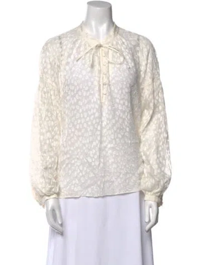 Pre-owned Frame Silk Printed Blouse In White
