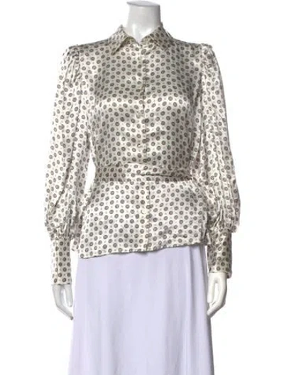 Pre-owned Frame Silk Printed Blouse In White