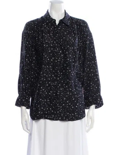 Pre-owned Frame Silk Printed Top In Black