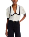 Frame Sailor Puff Sleeve Silk Button-up Shirt In Cream Multi