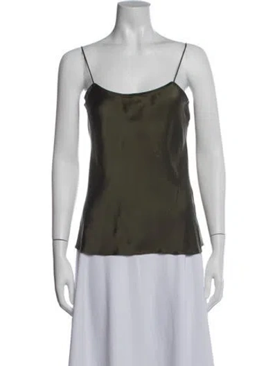 Pre-owned Frame Silk Scoop Neck Top In Green