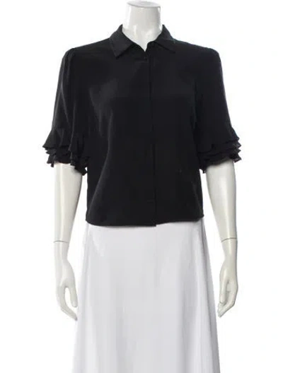 Pre-owned Frame Silk Short Sleeve Blouse In Black