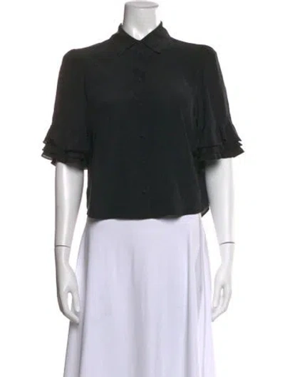 Pre-owned Frame Silk Short Sleeve Blouse In Black