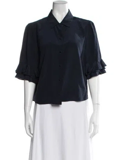Pre-owned Frame Silk Short Sleeve Blouse In Black
