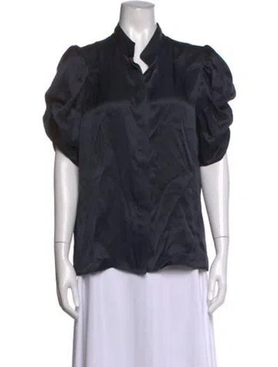 Pre-owned Frame Silk Short Sleeve Blouse In Black