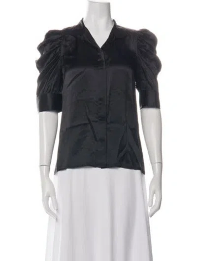 Pre-owned Frame Silk Short Sleeve Blouse In Black