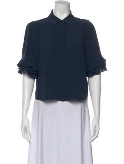 Pre-owned Frame Silk Short Sleeve Blouse In Blue