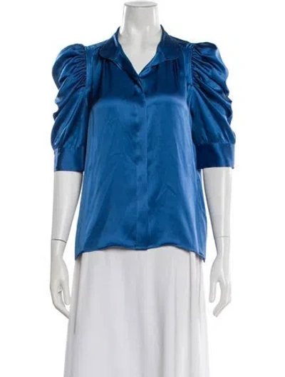 Pre-owned Frame Silk Short Sleeve Blouse In Blue