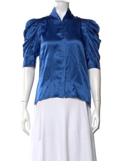 Pre-owned Frame Silk Short Sleeve Blouse In Blue