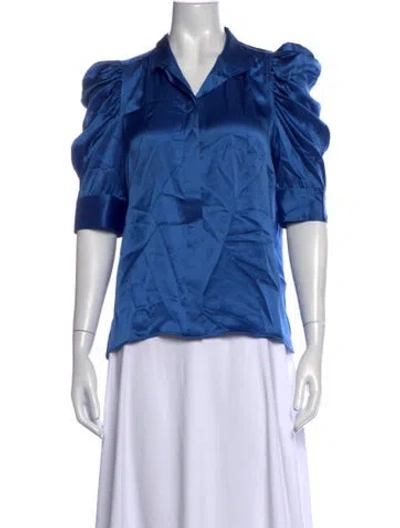 Pre-owned Frame Silk Short Sleeve Blouse In Blue