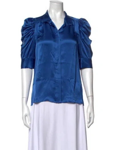 Pre-owned Frame Silk Short Sleeve Blouse In Blue