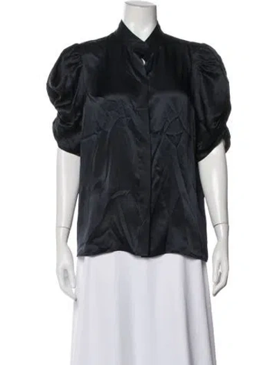 Pre-owned Frame Silk Short Sleeve Blouse In Blue