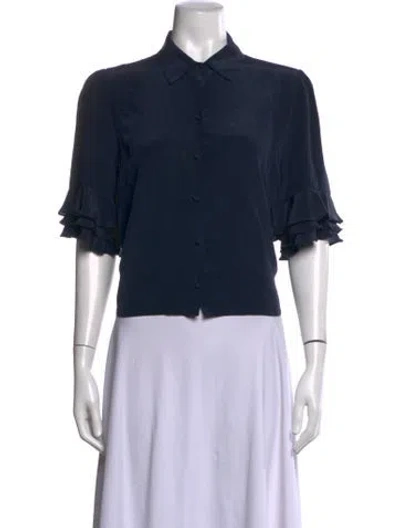 Pre-owned Frame Silk Short Sleeve Blouse In Blue