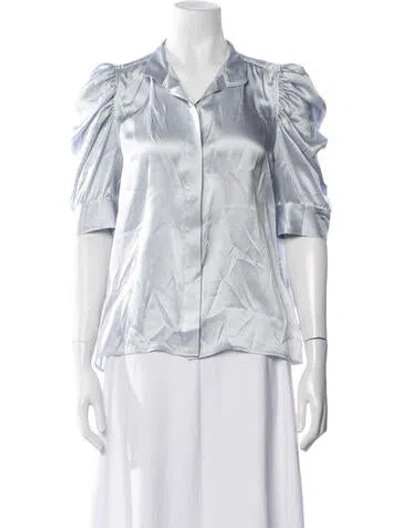Pre-owned Frame Silk Short Sleeve Blouse In Blue