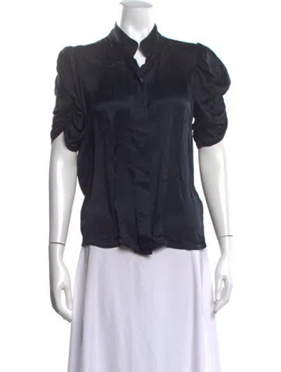Pre-owned Frame Silk Short Sleeve Blouse In Blue