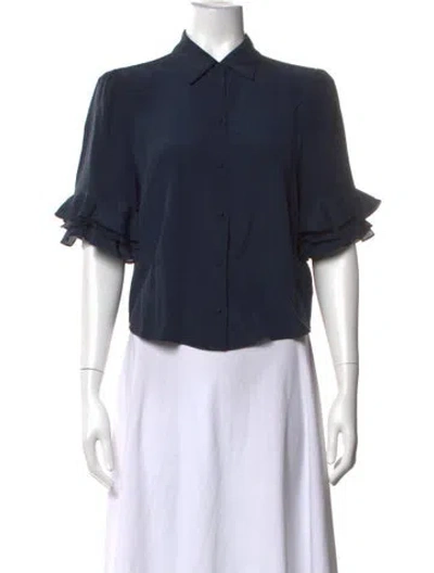 Pre-owned Frame Silk Short Sleeve Blouse In Blue