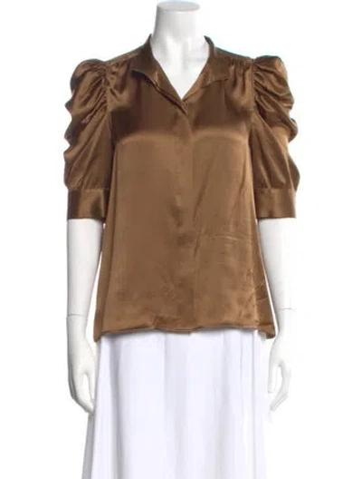 Pre-owned Frame Silk Short Sleeve Blouse In Brown