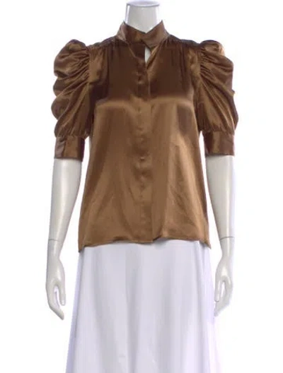 Pre-owned Frame Silk Short Sleeve Blouse In Brown