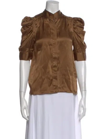 Pre-owned Frame Silk Short Sleeve Blouse In Brown