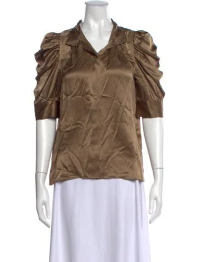 Pre-owned Frame Silk Short Sleeve Blouse In Brown