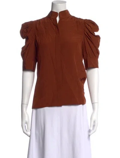 Pre-owned Frame Silk Short Sleeve Blouse In Brown
