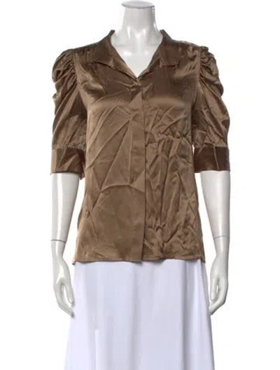 Pre-owned Frame Silk Short Sleeve Blouse In Brown