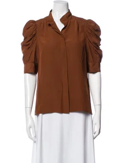 Pre-owned Frame Silk Short Sleeve Blouse In Brown/orange