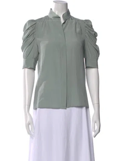 Pre-owned Frame Silk Short Sleeve Blouse In Green