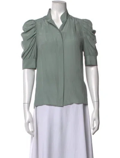 Pre-owned Frame Silk Short Sleeve Blouse In Green