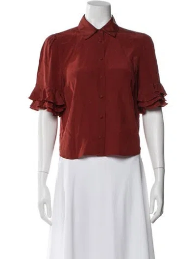 Pre-owned Frame Silk Short Sleeve Blouse In Orange
