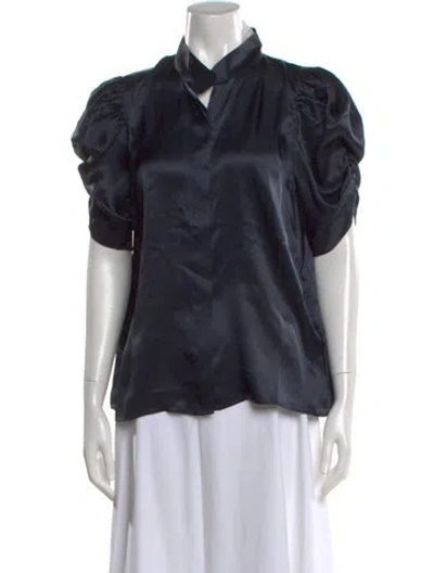 Pre-owned Frame Silk Short Sleeve Blouse W/ Tags In Black