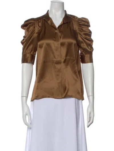 Pre-owned Frame Silk Short Sleeve Blouse W/ Tags In Brown