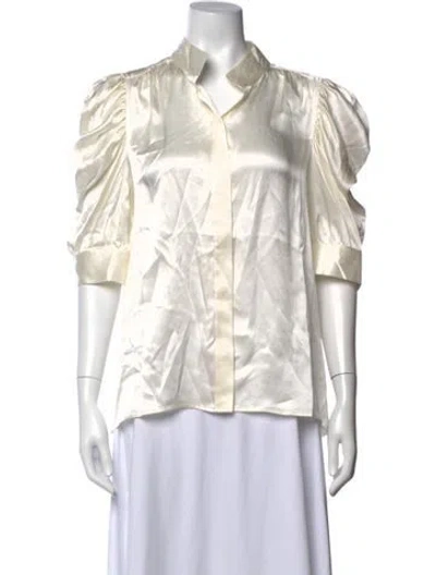 Pre-owned Frame Silk Short Sleeve Blouse W/ Tags In White