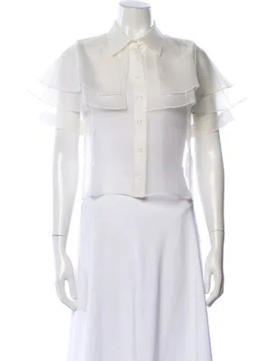 Pre-owned Frame Silk Short Sleeve Blouse In White