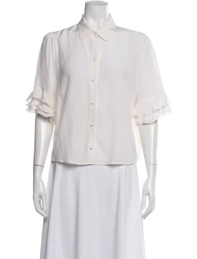 Pre-owned Frame Silk Short Sleeve Blouse In White