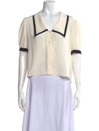 Pre-owned Frame Silk Short Sleeve Blouse In White