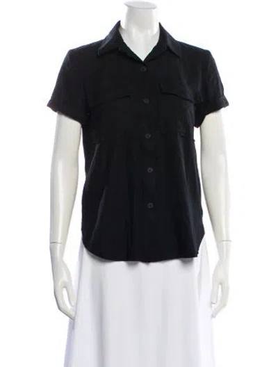 Pre-owned Frame Silk Short Sleeve Button-up Top In Black