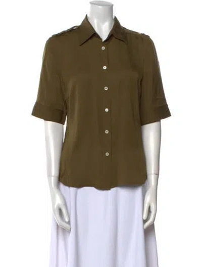 Pre-owned Frame Silk Short Sleeve Button-up Top In Green