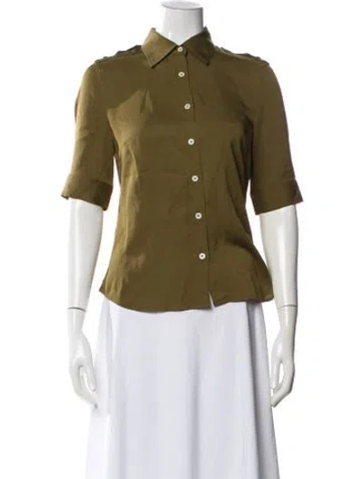 Pre-owned Frame Silk Short Sleeve Button-up Top In Green